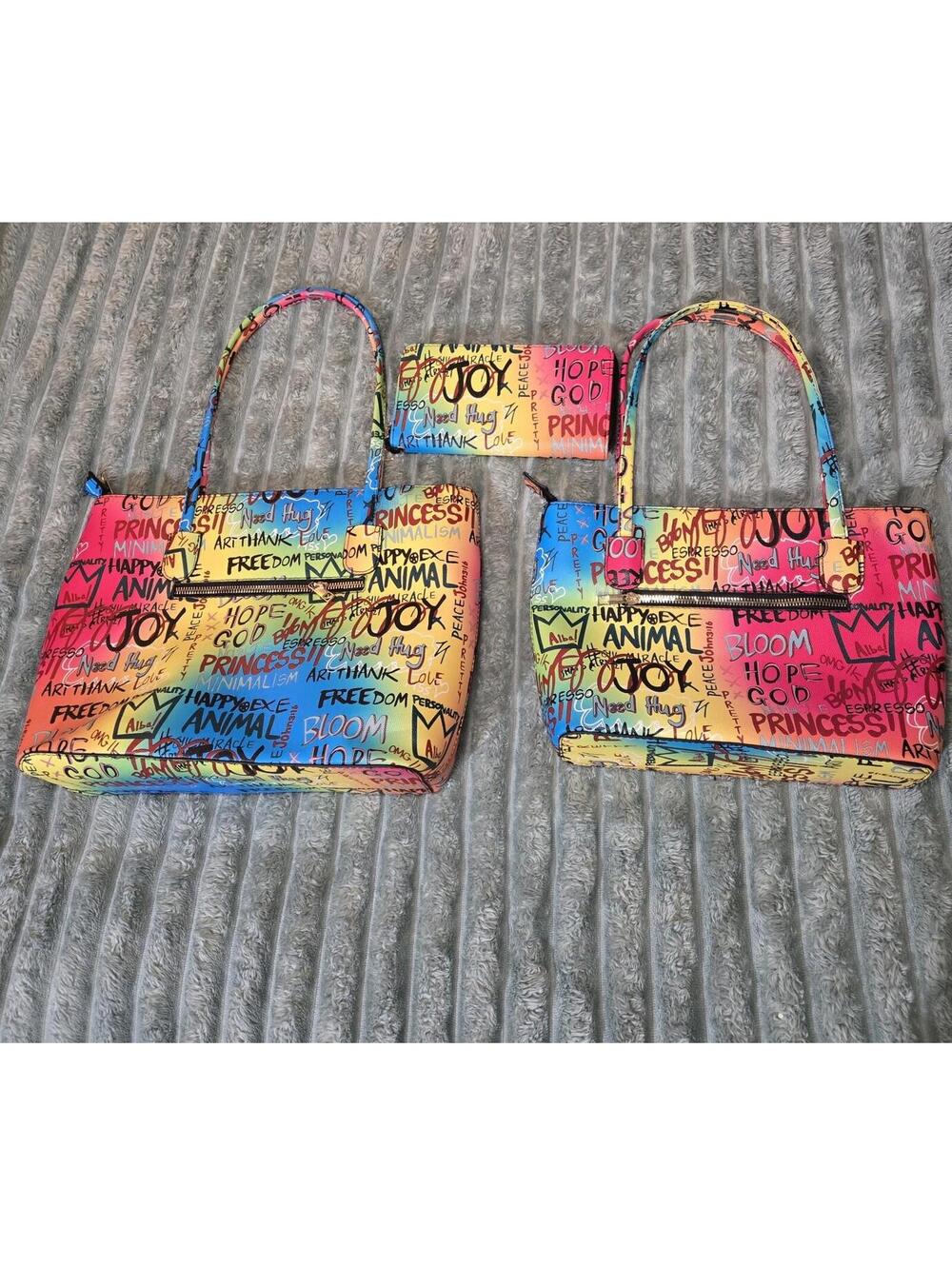 Alba 3 Piece Graffiti Print Handbag Set Tote Purse Wallet Cosmetic Bag NWOT New